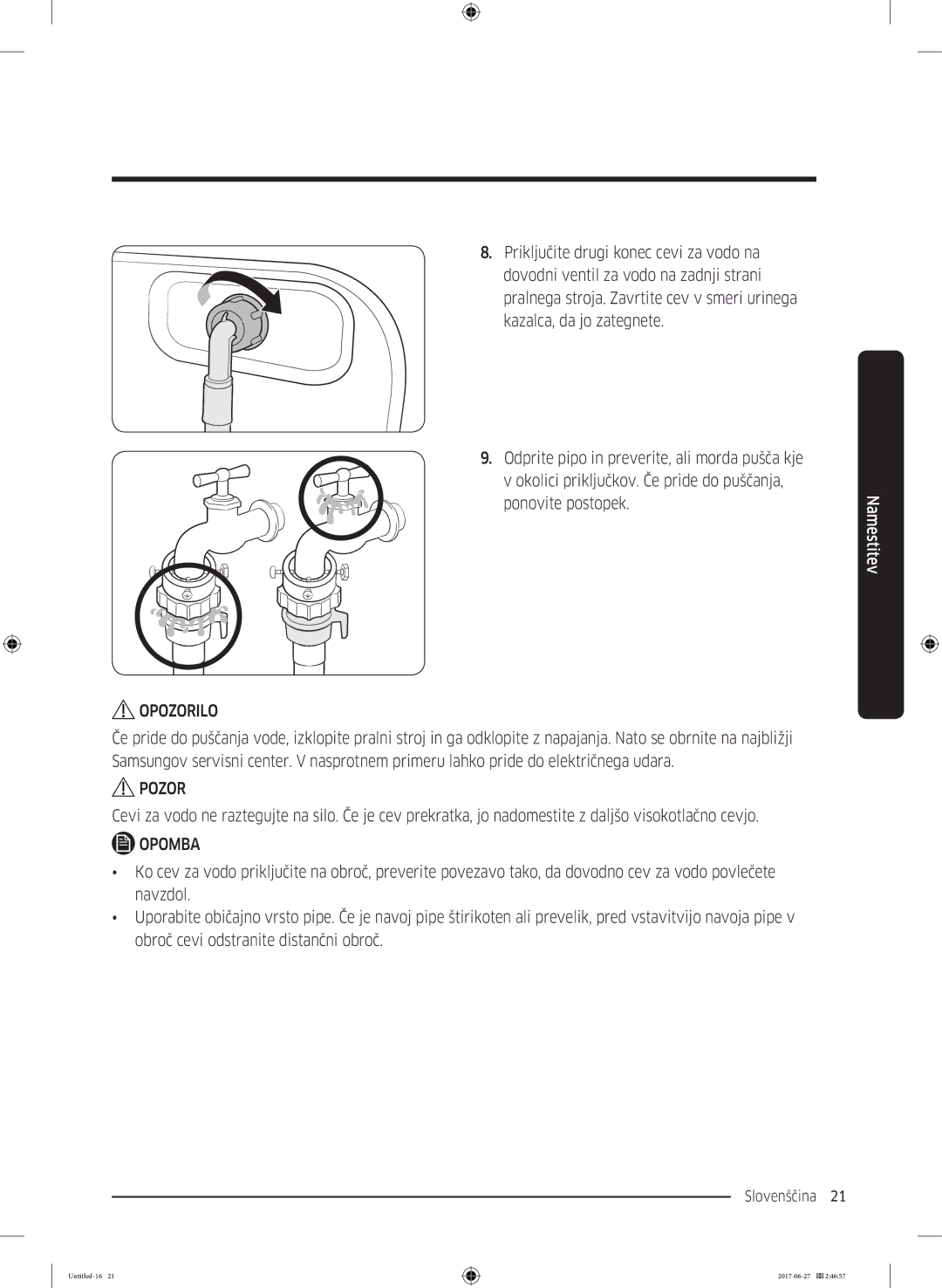 Samsung WW80J5355MW/AD, WW70J5355MW/AD manual Slovenščina 21  